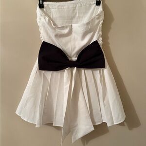 White Strapless Dress with Black Bow